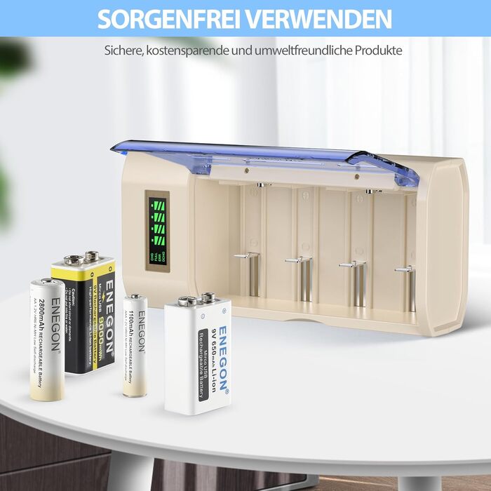Зарядний пристрій ENEGON Universal для акумуляторів AA/AAA/C/D/9V Ni-MH/Ni-CD з LCD дисплеєм та 4 слотами