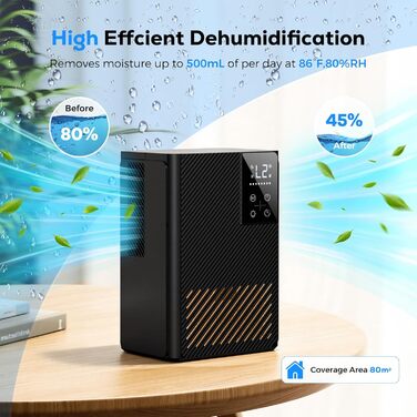 Електричний осушувач повітря, тихий, 2500 мл з LED дисплеєм, таймером та функцією відтавання, 7 кольорів підсвічування, для дому, спальні, ванної кімнати