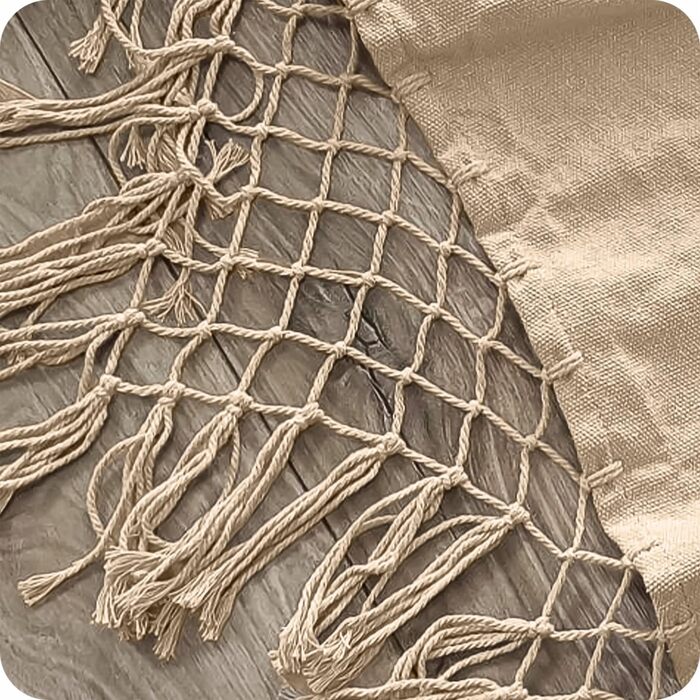 Гамак KRUMAD 260 см, до 250 кг, вологостійкий, бавовна-поліестер, для саду, балкону, кемпінгу, з дерев'яними розпірками та сумкою (Бежевий, 150x200 см)