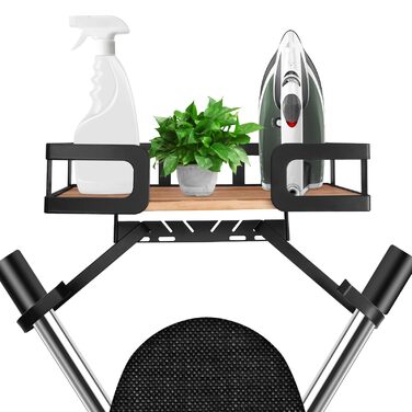 Настінна вішалка для праски та гладильної дошки з металевою конструкцією та кошиком для зберігання (чорна)