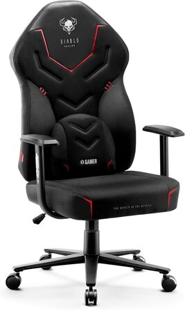 Ігрове крісло Diablo X-Gamer 2.0, ергономічне, тканинне, з поперековою подушкою та м'якою підкладкою, чорне, 128x68x55 см