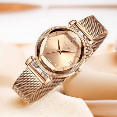 Жіночий годинник CIVO водонепроникний мінімалістичний аналоговий кварц, мода, сукня, елегантний, повсякденний кварцовий годинник для жінок (Y-4 Рожеве золото)