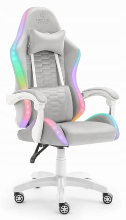 Ігрове крісло Hell's Chair HC-1000, сіра тканина, LED RGB, з подушками