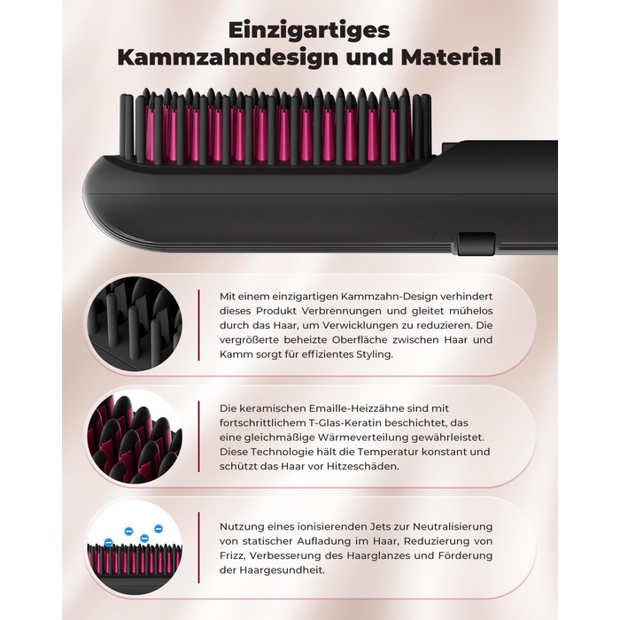 CARER SPARK Бездротова випрямляч для волосся з акумулятором 10000mAh, швидкий нагрів за 30 секунд, 80 хвилин роботи, мільйони негативних іонів, портативна міні-щітка для подорожей, 9 температурних режимів, захист від перегріву, швидке укладання