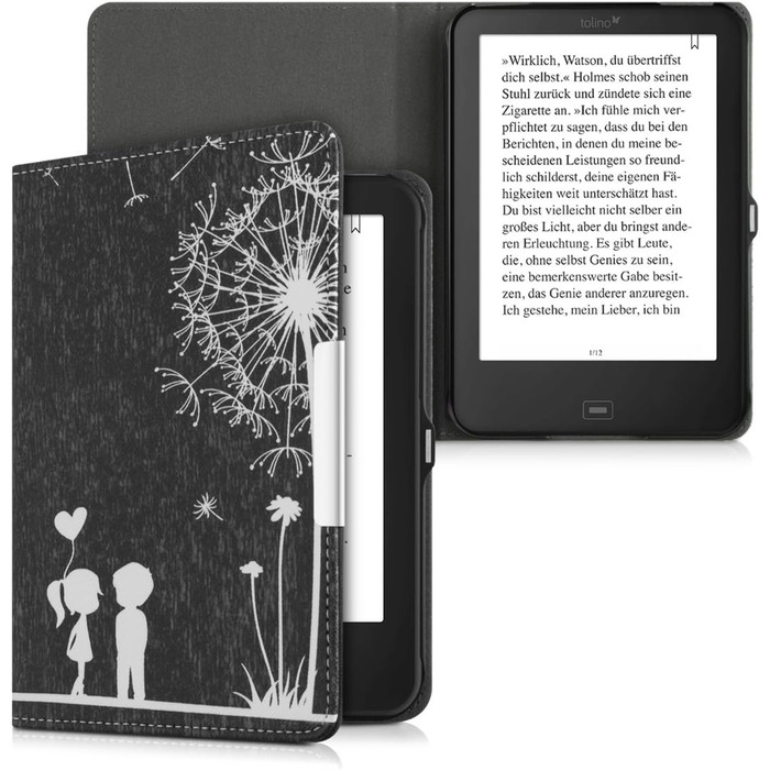 Чохол-книжка kwmobile для Tolino Shine 2 HD - Чохол для електронного читача з квітковим принтом (підтюльник) білий/чорний