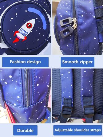 Дитячий рюкзак для садка та школи Kinderrucksack, темно-синій, з поворотком, для дітей 1-3 років, форма ракети