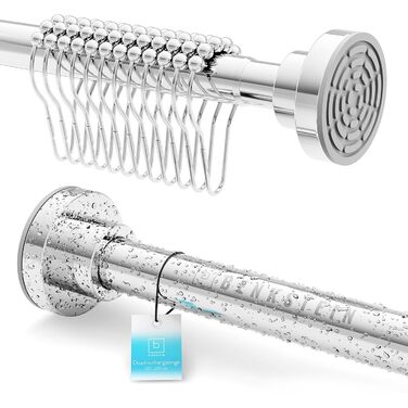 Висувна штанга для душу Benkstein® без свердління, 125-230 см - штанга для душу з нержавіючої сталі, 12 кілець, телескопічна, стабільна, без свердління