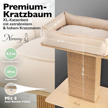 Nemmy Premium Cat Tree Small Beige | Stable Scratching Post Extra Wide | Cat Bed with Cushion | Cat Tree for Large Cats | Modern Wood Natural | Scratching Column | Scratching Post