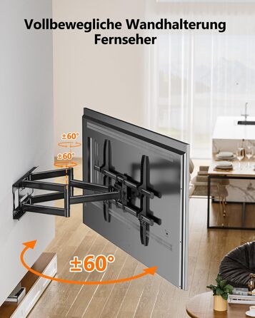 Настінне кріплення для телевізора Heavy Duty XXXL 60-120 дюймів, поворотне, з регулюванням нахилу, висувне, до 125 кг, VESA 200x100 - 1000x600 мм