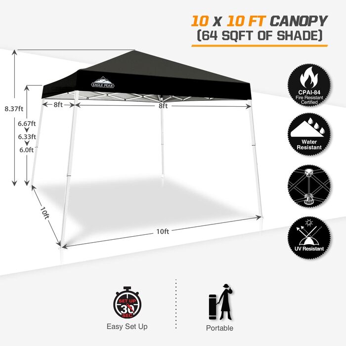 EAGLE PEAK 3x3m Event Tent with Slanted Legs, Pop-up Pavilion for Outdoor Use, UV Protection 50+, Waterproof, Foldable, Folding Pavilion for Camping, Garden, Party, Dark Blue (Black)