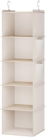 YOUDENOVA Органайзер для шафи з 6 відділеннями, полиця-вішалка, міцна конструкція з MDF та бамбуком, система зберігання, бежевий