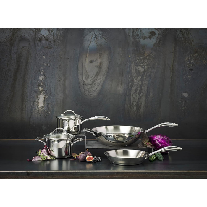 Набір сковорідок SCANPAN STS з нержавіючої сталі 20+28 см | Багатофункціональні сковороди Induction з алюмінієвим ядром, похилі бортики | Сковороди для всіх типів плит | Огнестійкі (24 см)