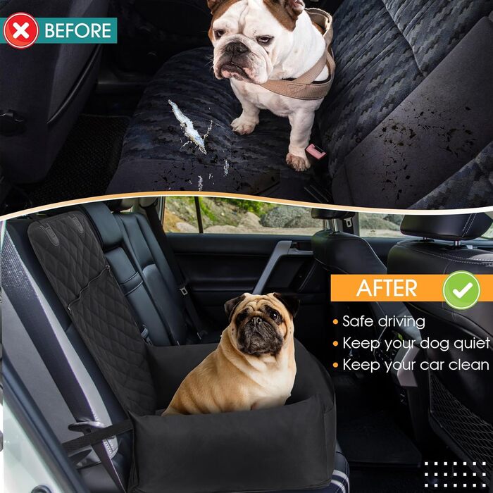 Автомобільний лежак для собак 2-в-1, чорний. Зігсвіт, з ременями безпеки, вбираючою підстилкою та знімним чохлом. Для маленьких собак