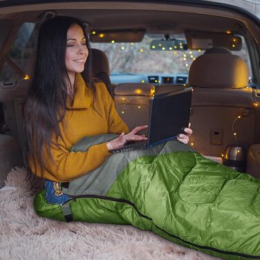Yarmiene 3-4 Season Sleeping Bag - Outdoor Rectangular Sleeping Bag for Adults & Kids - Warm & Portable for Camping, Hiking (Green+Gray)