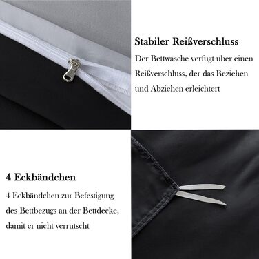 Комплект постільної білизни 135x200 4 частини з мікрофібри, двостороння, чорний/сірий, з блискавкою (2x 135 x 200cm + 2x 80x80cm)