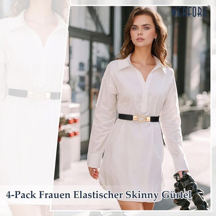 Жіночий еластичний пояс WERFORU (4 шт.) - чорний, коричневий, синій, бежевий - розмір 95-108 см