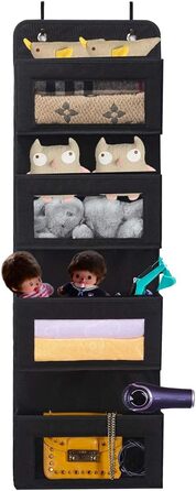 Настінна полиця BrilliantJo на двері, органайзер з 4 великими кишенями та прозорим вікном, чорний