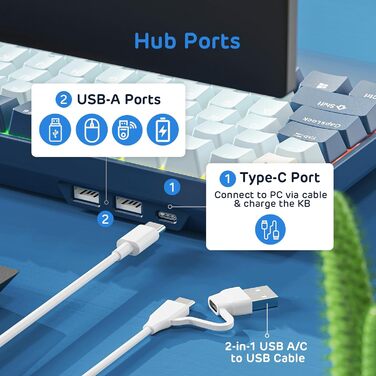 Механічна клавіатура RK ROYAL KLUDGE RK96 RGB Limited Ed: 96 клавіш, 90% layout, Bluetooth 5.0/2.4G/USB-C, Hot-Swap, RGB підсвітка, RK Yellow Switch, Wald Blau, QWERTY