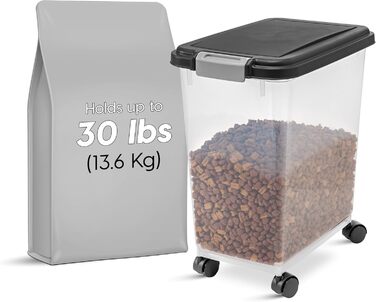 Контейнер для котячого корму Iris Ohyama 30л, чорний, з роликами, BPA-free, для собак та котів