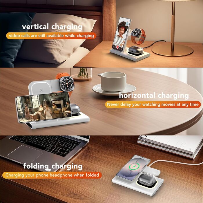 Бездротова зарядка 3-в-1 Samsung: для Galaxy S26/S25/S24/S23, Z Flip/Fold, Galaxy Watch Ultra/8/7/6/5/4, Buds (Біла)