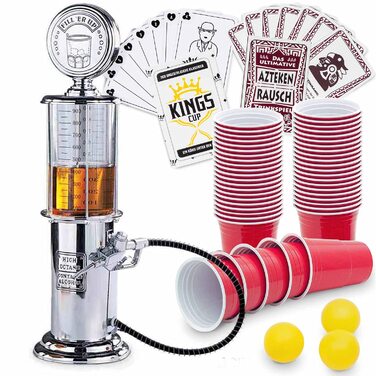 Ретро диспенсер для напоїв у стилі ностальгії | Bar-Butler - барна колонка з краном та шлангом для напоїв на вечірку | Диспенсер для пива, пивна колонка, барна колонка | Party Gadgets (1 x колонка + 50 стаканів + 2 ігри)