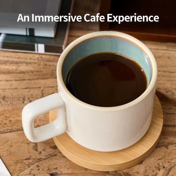 Набір чашок еспресо LUKA з блюдцем та металевою підставкою (4 шт.) - 100 мл, кераміка, мармуровий білий (біло-зелений)