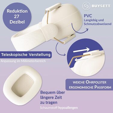 Навушники для захисту вух дітей | Шумоізоляційні навушники для дітей | Пасивні навушники для захисту вух | Захисні навушники для школи, барабанів, аутистів, концертів музики для хлопчиків та дівчаток | 3-16 років, Бежевий