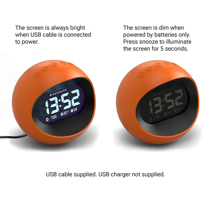 NEWGATE® Digital Centre of the Earth Alarm Clock (Orange with Black LCD Display)