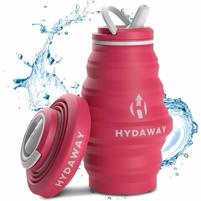 HYDAWAY | Collapsible Water Bottle with Spout Lid | Ultra-Packable and Travel-Friendly | Made of Food-Grade Silicone | 500 ml (Raspberry)