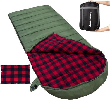 Спальний мішок Keencamp Flanell Warmer для кемпінгу та відпочинку на природі - 3-4 сезони, бавовняна підкладка, до -1°C, XXL, 230x90 см (Olive-L-Zip)