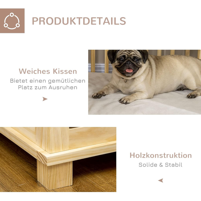 Клітка для собак Pawhut, дерев'яна, для середніх собак, з подушкою, 82.5 x 57 x 72 см