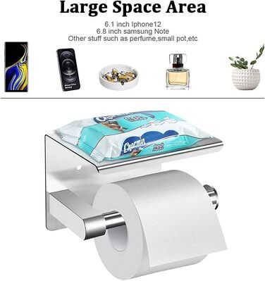 Тримач туалетного паперу ASOFTY без свердління з полицею, нержавіюча сталь, для ванної кімнати та кухні