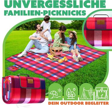 Плед для пікніка KESSER XXL 200x200 см, водонепроникний, з ручкою, червоно-бірюзовий. Плед для кемпінгу, пляжу на 4-6 осіб