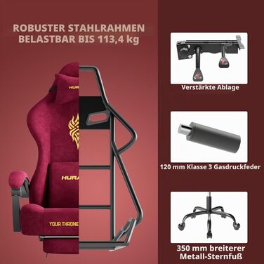 Ігрове крісло Ferghana Ergonomic Gaming Chair з оксамиту, з підтримкою попереку та підголівником, офісне крісло для геймерів та роботи (Червоне, LW220)