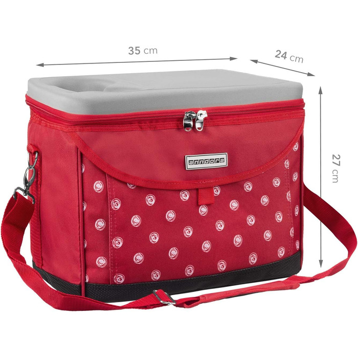 Термосумка Anndora 22L для пікніка, 35 x 24 x 27 см, червоно-біла в горошок