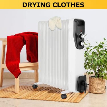 Масляний радіатор 2500W з 11 ребрами, електрообігрівач з 3 рівнями нагріву, термостатом та 4 колесами для дому та офісу