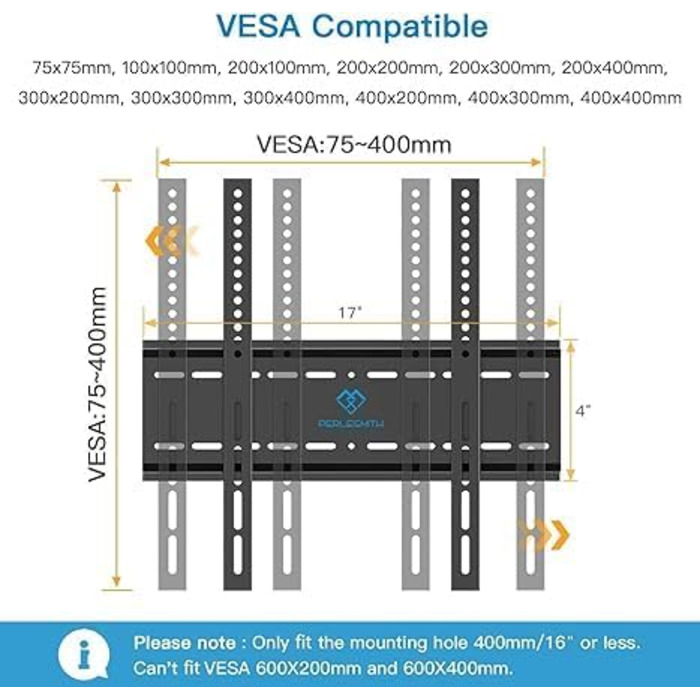 Настінне кріплення для телевізора PERLESMITH Ultraslim 26-75 дюймів, VESA 400x400, до 52 кг