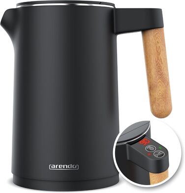 Arendo - Stainless Steel Kettle with Temperature Setting - 45°C-100°C - 1.5 Liter - Double-Walled - BPA Free - Keep Warm Function - Tea Kettle with Temperature Indicator - Cool Touch Handle - Black A: Lighter Handle