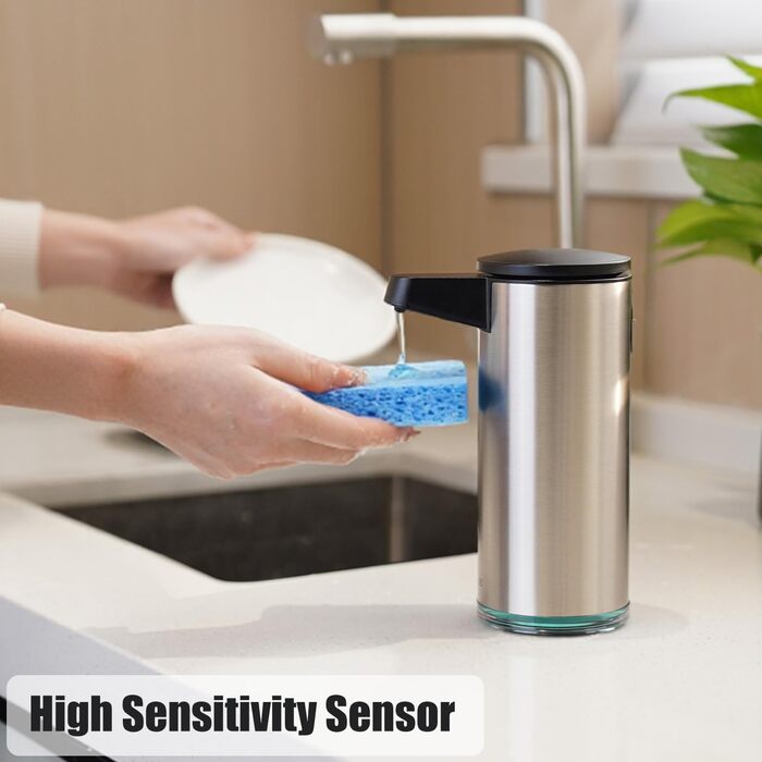 AIKE 380ml Automatic Touchless Soap Dispenser, USB Rechargeable, Stainless Steel Soap Dispenser for Bathroom & Kitchen, Model AK1333S