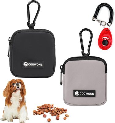 Сумка для ласощів для собак COOWONE з кликером для дресирування, водонепроникна, з карабіном, для прогулянок, утримувач для пакетів для вигулу собак, чорна та сіра