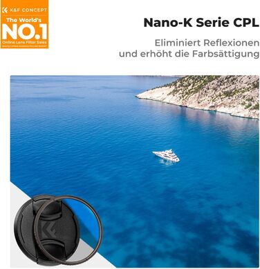 Поляризаційний фільтр K&F Concept 58mm CPL з багатошаровим покриттям для об'єктивів фото- та відеокамер, стрічка для фіксації кришки об'єктива, універсальна кришка об'єктива (Nano-Klear)