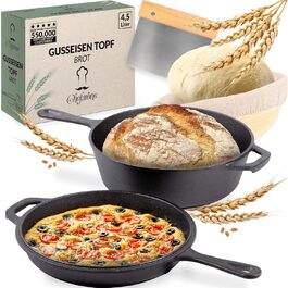 Chefaron Enameled Cast Iron Pot 2-in-1 incl. Proofing Basket and Dough Scraper. Bread Baking Dish with Lid 3L. Dutch Oven with Lid Oven-Safe. Cast Iron Pot for Baking Bread at Home. Cast Iron Dutch Oven 3L 2-in-1