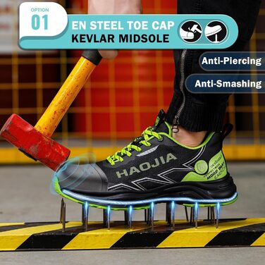 Робочі черевики для чоловіків та жінок: зручні, з металевим підноском, антиковзаючі, дихаючі, для будівництва, майстерні, складу, саду (39 EU, Зелені)