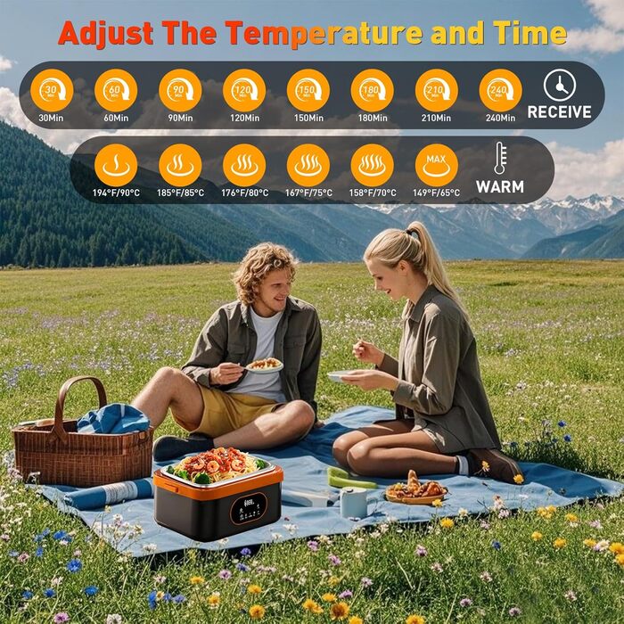Електрична обідовниця з підігрівом 1.5L, перезаряджувана, портативна, для роботи, сім'ї, кемпінгу, офісу, подорожей, будівельних майданчиків, чорна з червоними акцентами