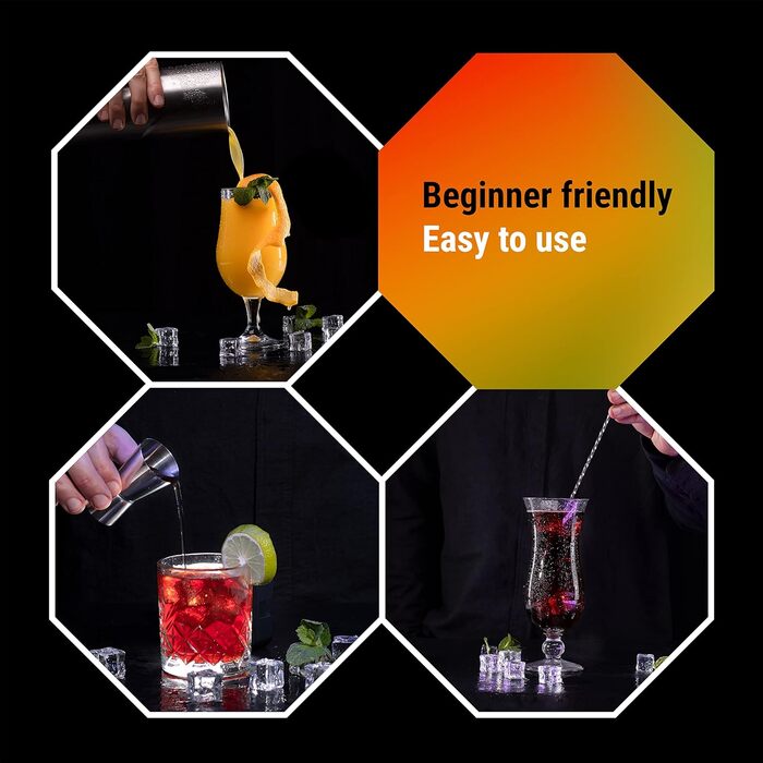 Lexenic Premium Cocktail Shaker 24oz - Vacuum-Insulated Martini Shaker, Spoon & Jigger Kit - 18/8 Stainless Steel - Drink Shaker - Built-in Strainer Margarita Shaker for Home Bar, Picnic, Gift