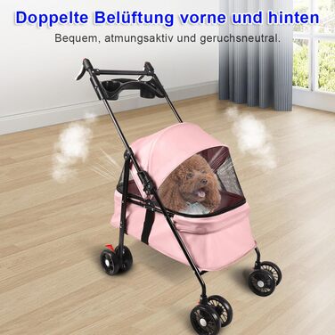 Візок для собак Homewell 2в1: візок-будка, сумка-переноска, з тримачами для напоїв, складна конструкція, гальмо, для домашніх тварин, 50x70x99 см (Рожевий)