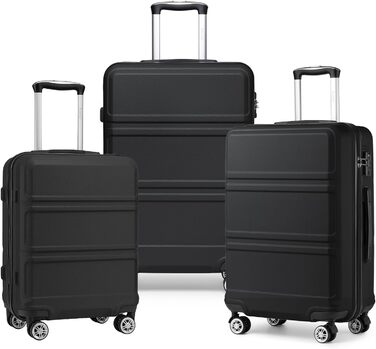 KONO Валіза-роликовий багаж середнього розміру 24 дюйми, ABS, з TSA-замком, 4 колеса, 65×44×25.5 см, Кремово-білий (Чорний, 3-частинний набір)