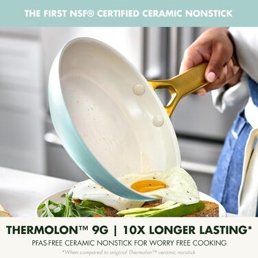 GreenPan Reserve Pro сковорода з антипригарним покриттям, 20.3 см, кераміка, без PFAS, нержавіюча сталь, для плити та духовки, блакитний колір