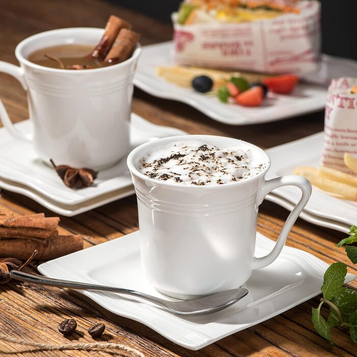 MALACASA 30-Piece Porcelain Dinnerware Set - Classic White Dinner Set with Coffee Cups, Saucers, Dessert Plates, Soup Bowls & Dinner Plates