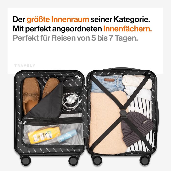 Чемодан туристичний великий 77см, 100л, з TSA замком, з відділенням для ноутбука (55x40x23см), глибокий синій колір, Travely